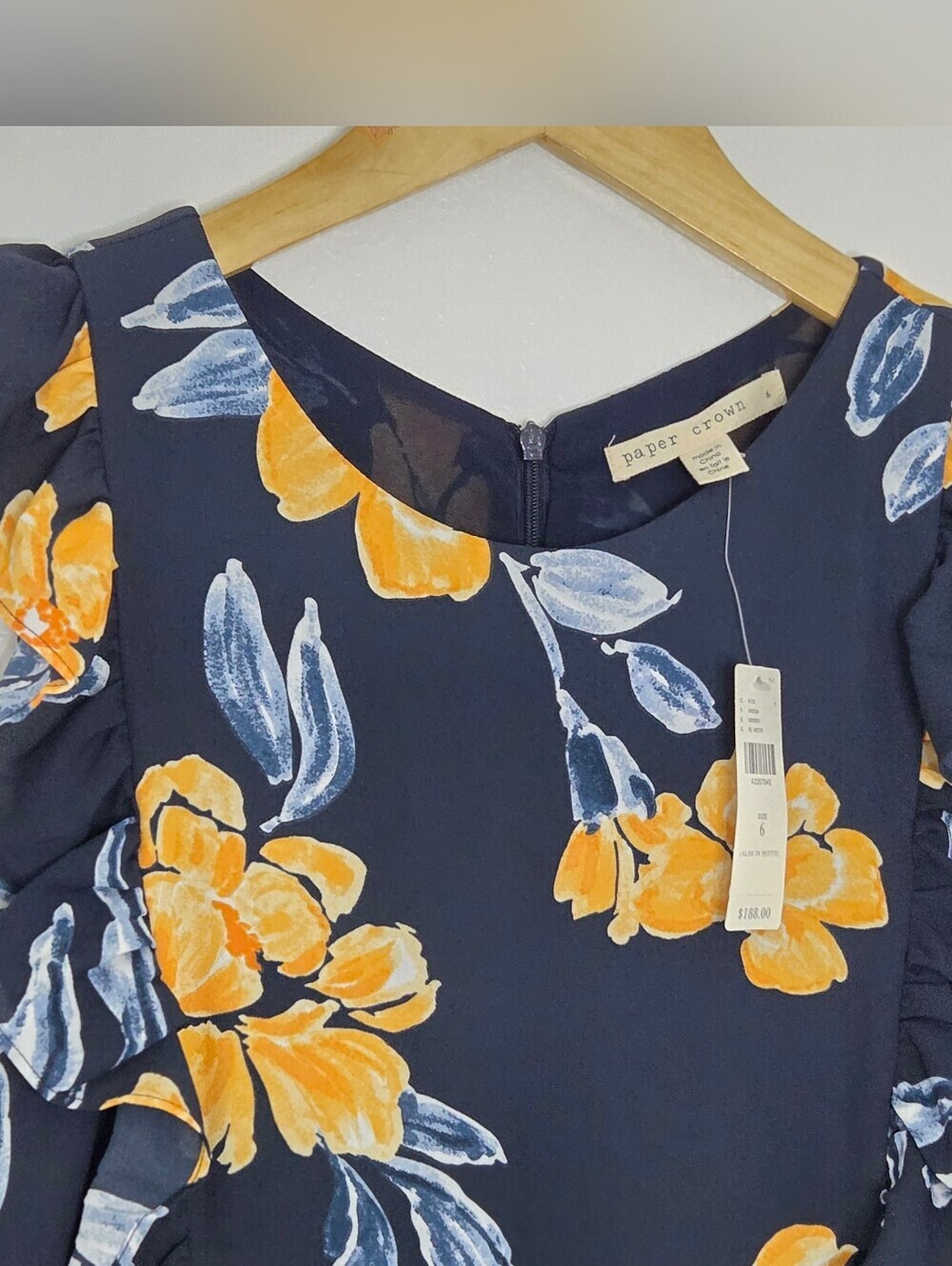 Anthropologie Paper Crown Floral  Ruffle Sleeveless Jumpsuit in Navy & Yellow - Picture 4 of 9